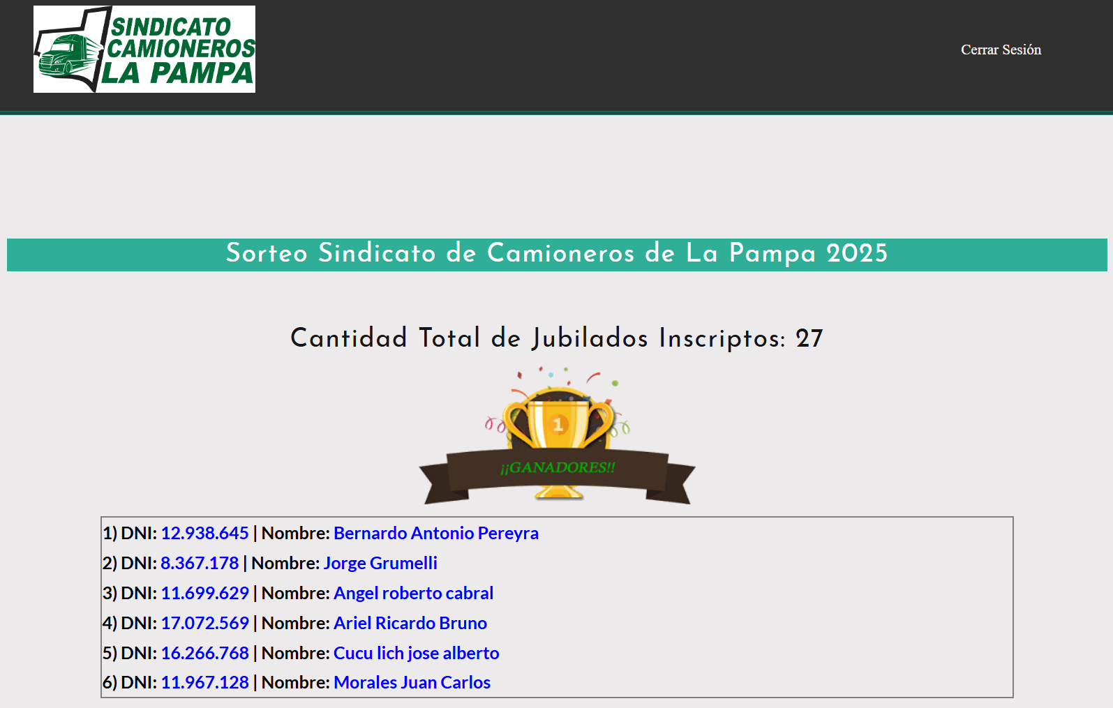 Ganadores Sorteo Exclusivo para Jubilados